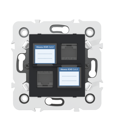 20936 - Double prise RJ45 CAT.6 + Obturateurs - Noir
